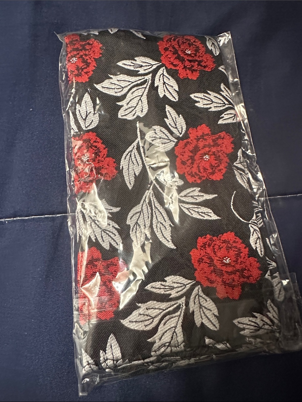 Men’s black tie with Red Floral Embroidery
